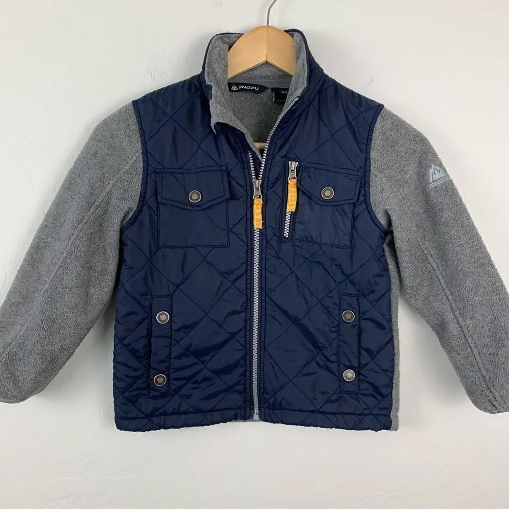 Snozu gray and navy fleece and quilted jacket